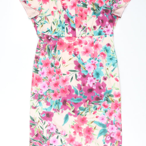 CC Womens Pink Floral Cotton Shift Size 12 Round Neck Zip