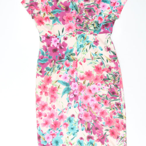 CC Womens Pink Floral Cotton Shift Size 12 Round Neck Zip