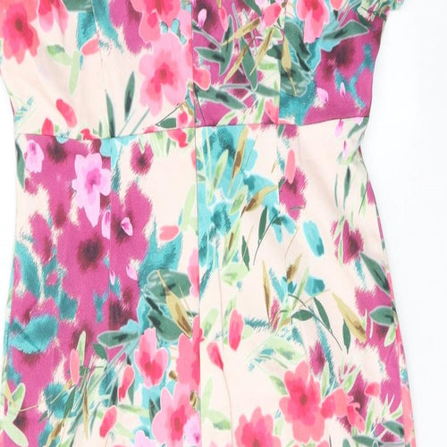 CC Womens Pink Floral Cotton Shift Size 12 Round Neck Zip