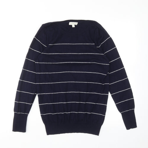 Monsoon Womens Blue Round Neck Striped Cotton Pullover Jumper Size S