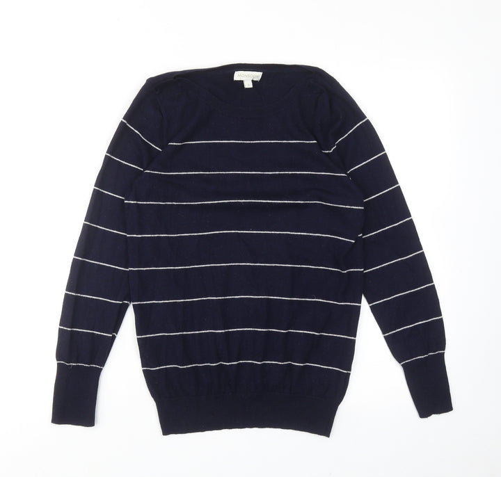 Monsoon Womens Blue Round Neck Striped Cotton Pullover Jumper Size S