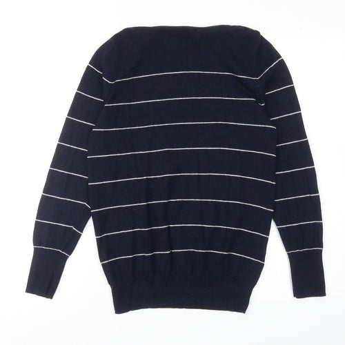 Monsoon Womens Blue Round Neck Striped Cotton Pullover Jumper Size S