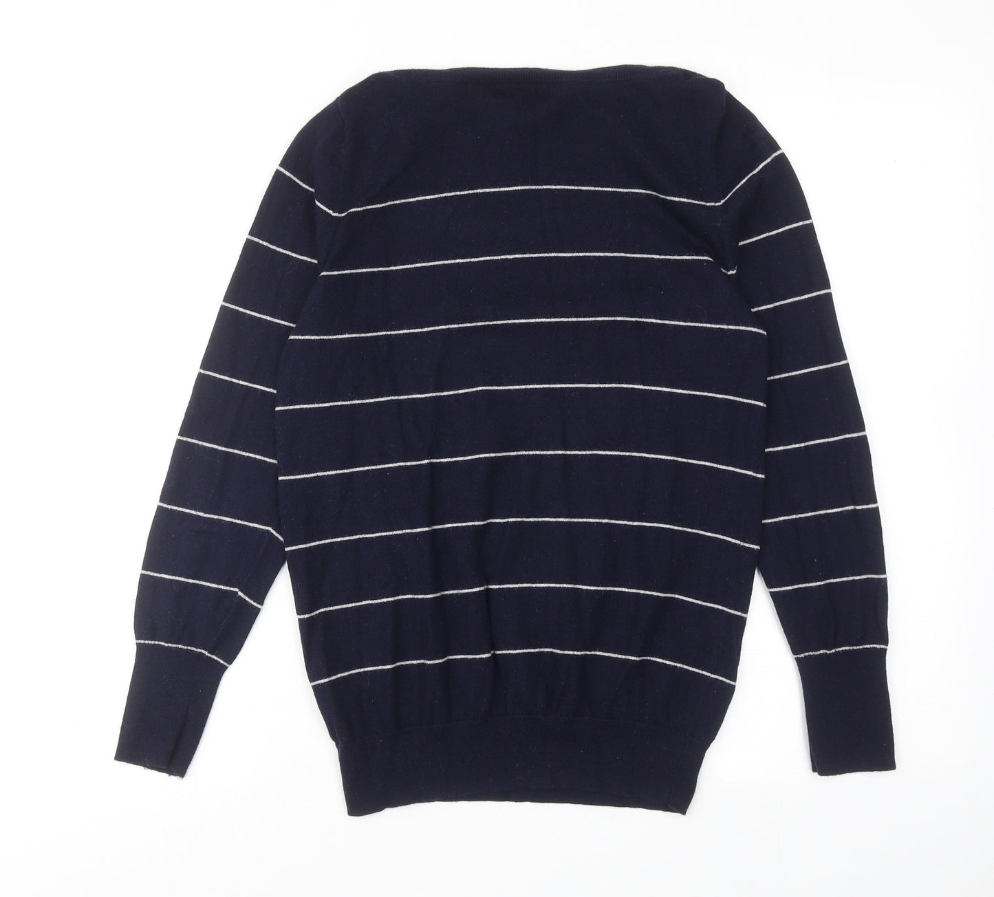 Monsoon Womens Blue Round Neck Striped Cotton Pullover Jumper Size S