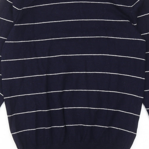 Monsoon Womens Blue Round Neck Striped Cotton Pullover Jumper Size S