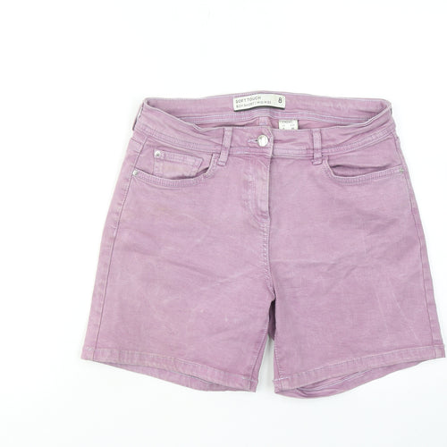 NEXT Womens Purple Cotton Boyfriend Shorts Size 8 Regular Zip - Mid rise