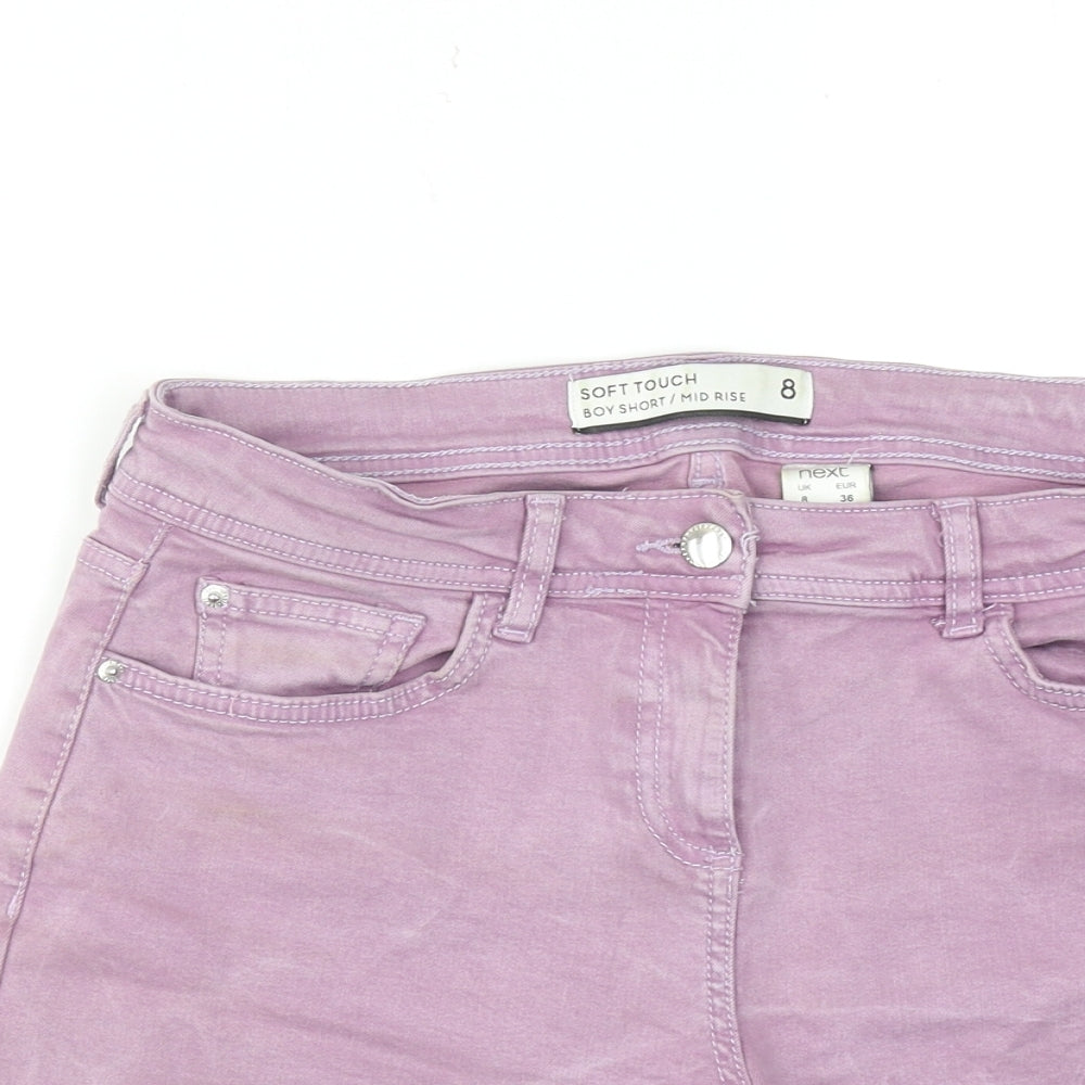 NEXT Womens Purple Cotton Boyfriend Shorts Size 8 Regular Zip - Mid rise