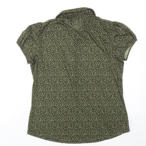 Zara Womens Green Floral Polyester Basic Button-Up Size L Collared