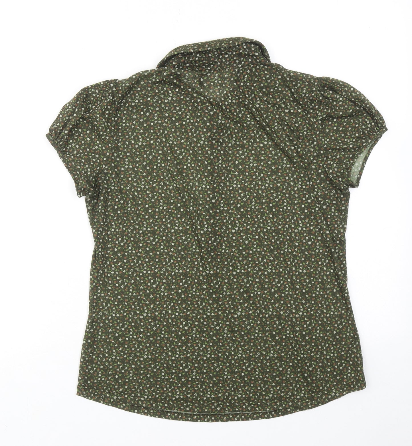 Zara Womens Green Floral Polyester Basic Button-Up Size L Collared