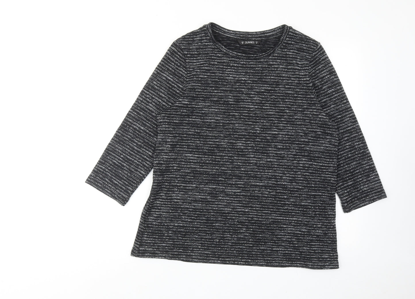 Dunnes Stores Womens Black Striped Polyester Basic Blouse Size M Round Neck