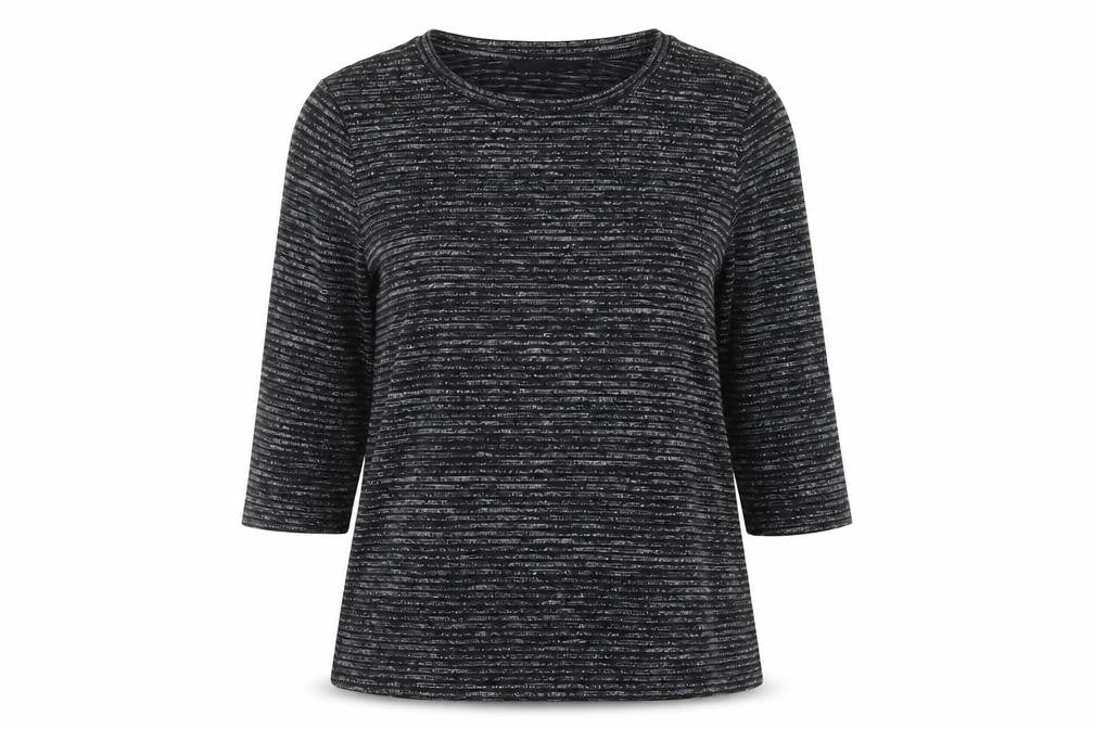 Dunnes Womens Black Striped Polyester Basic Blouse Size M Round Neck