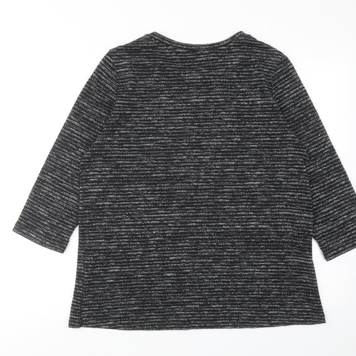 Dunnes Stores Womens Black Striped Polyester Basic Blouse Size M Round Neck