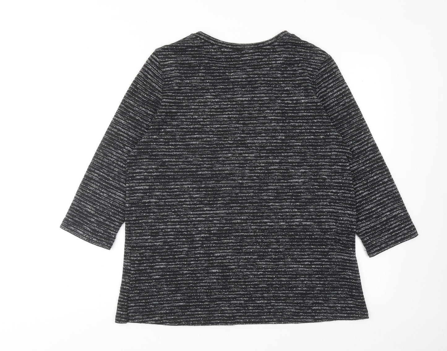 Dunnes Stores Womens Black Striped Polyester Basic Blouse Size M Round Neck