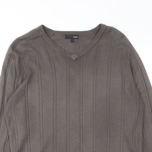 NEXT Mens Grey V-Neck Acrylic Pullover Jumper Size M Long Sleeve