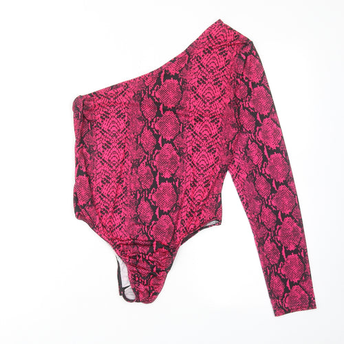 PRETTYLITTLETHING Womens Pink Animal Print Polyester Bodysuit One-Piece Size 14 Snap - Snakeskin Pattern