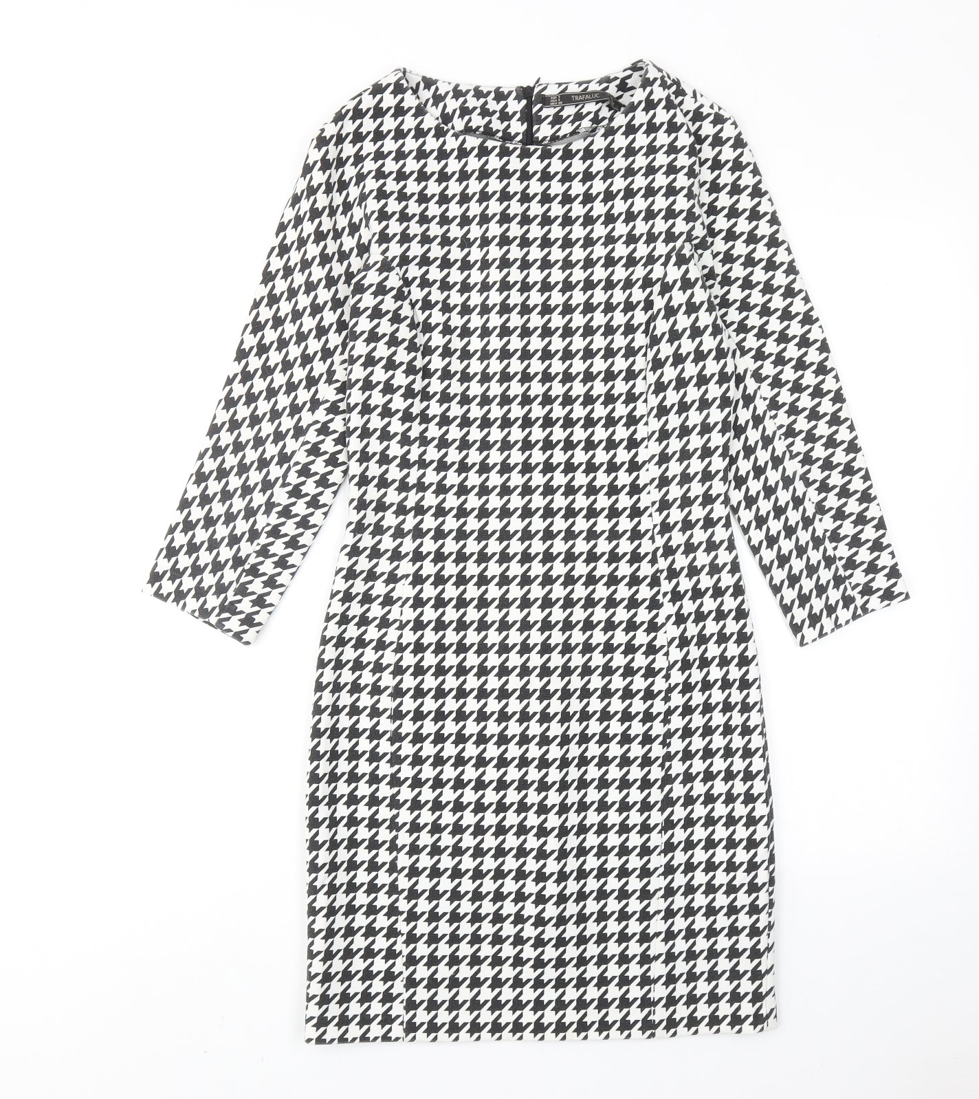 Zara Womens White Houndstooth Polyester Sheath Size S Round Neck Zip
