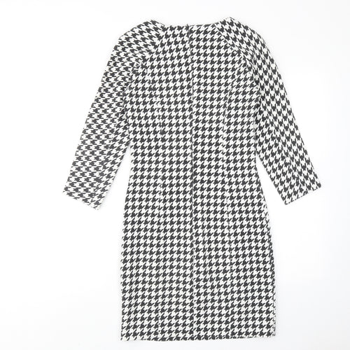 Zara Womens White Houndstooth Polyester Sheath Size S Round Neck Zip
