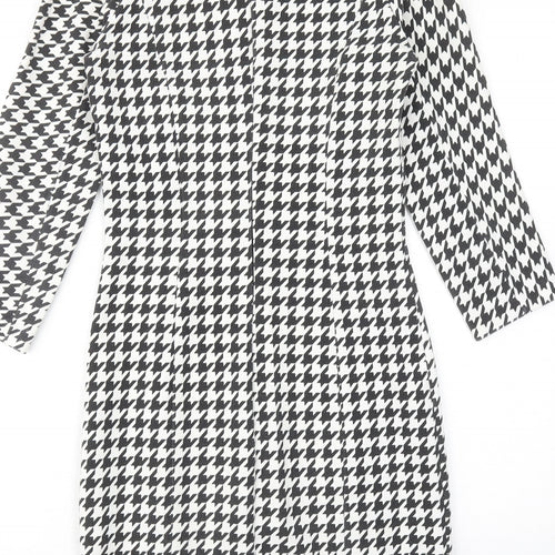 Zara Womens White Houndstooth Polyester Sheath Size S Round Neck Zip