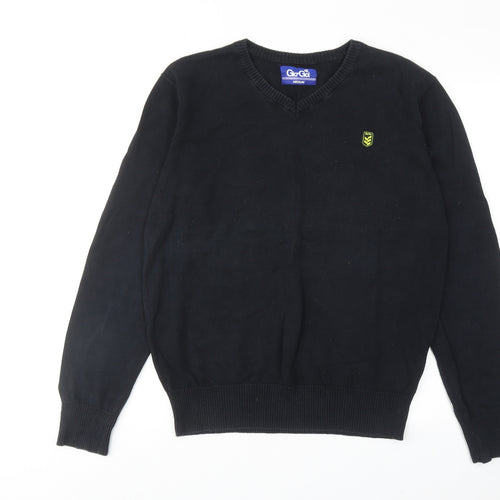Gio-Goi Mens Black V-Neck Cotton Pullover Jumper Size M Long Sleeve