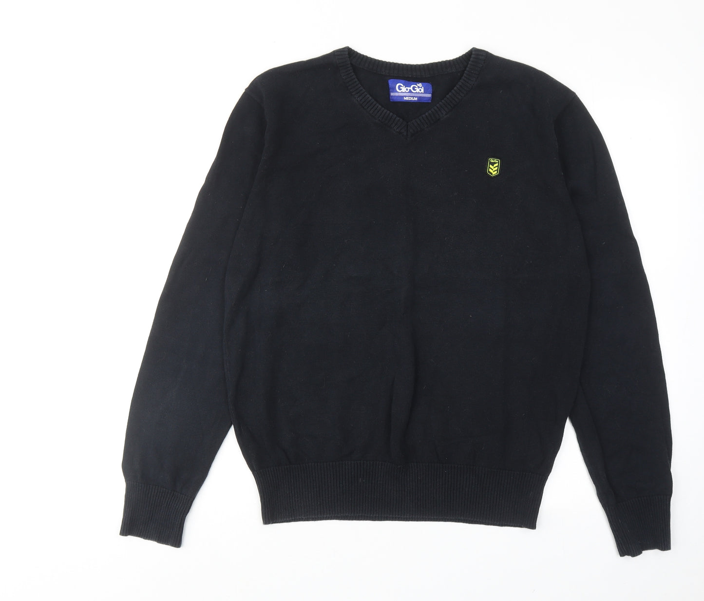 Gio-Goi Mens Black V-Neck Cotton Pullover Jumper Size M Long Sleeve