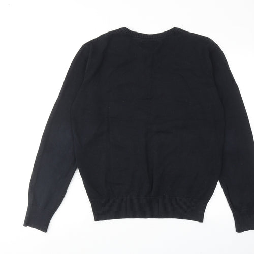 Gio-Goi Mens Black V-Neck Cotton Pullover Jumper Size M Long Sleeve