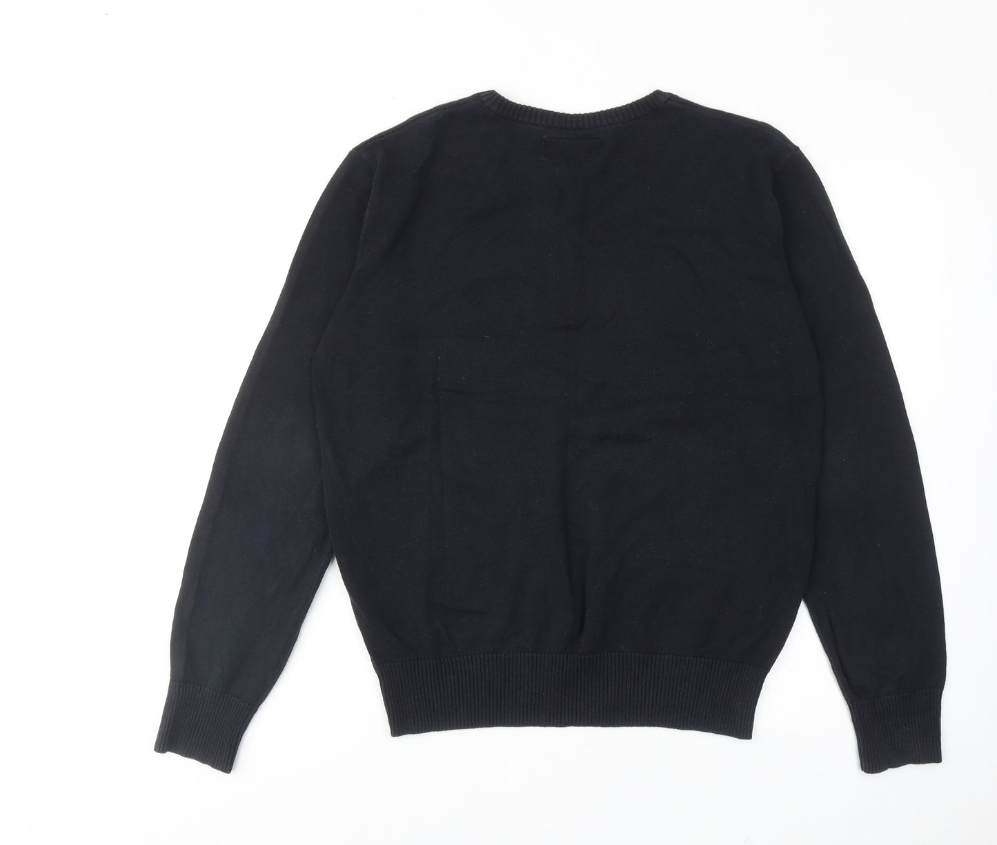 Gio-Goi Mens Black V-Neck Cotton Pullover Jumper Size M Long Sleeve