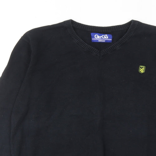 Gio-Goi Mens Black V-Neck Cotton Pullover Jumper Size M Long Sleeve