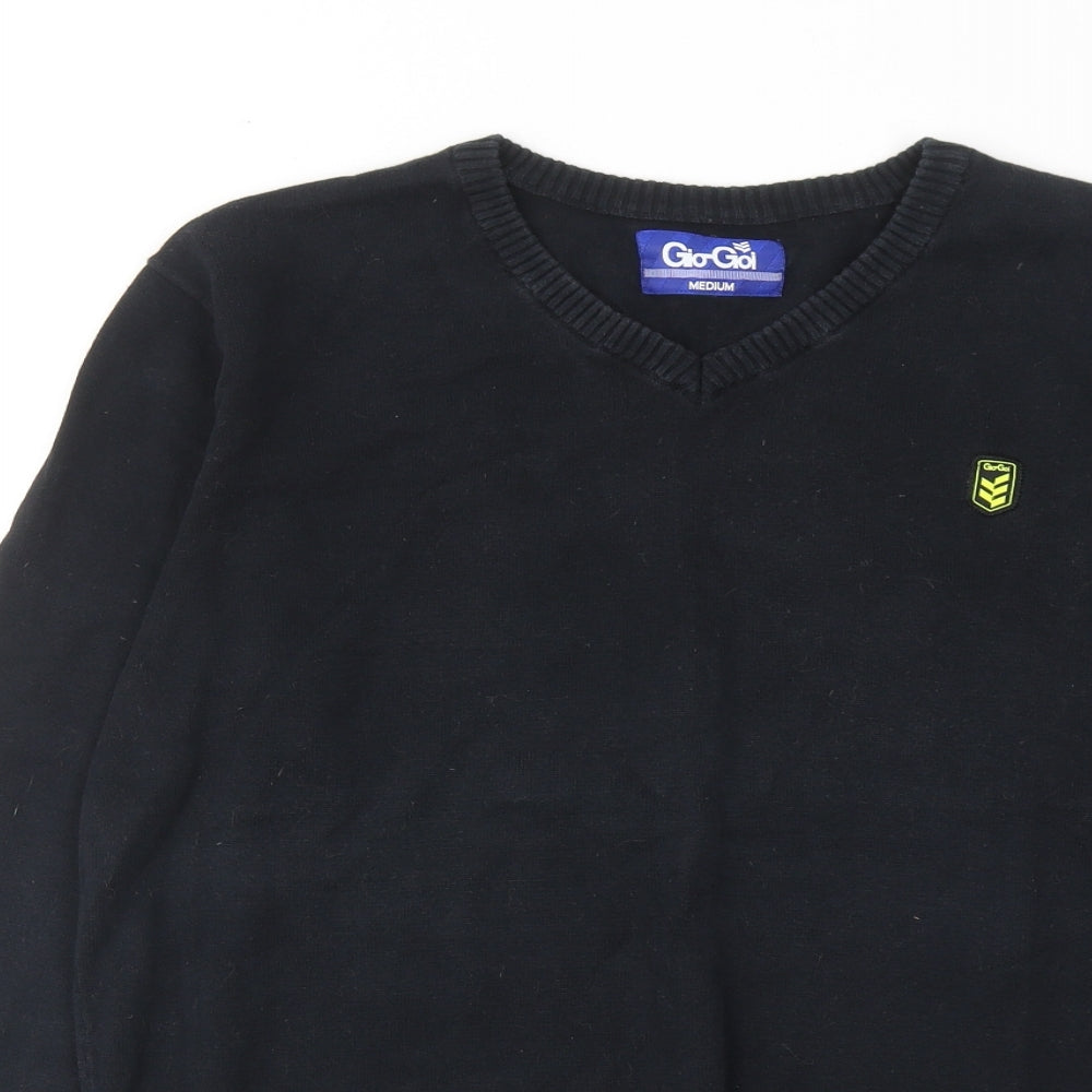 Gio-Goi Mens Black V-Neck Cotton Pullover Jumper Size M Long Sleeve