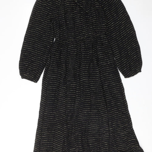 Per Una Womens Black Striped Viscose Maxi Size 8 Round Neck Tie