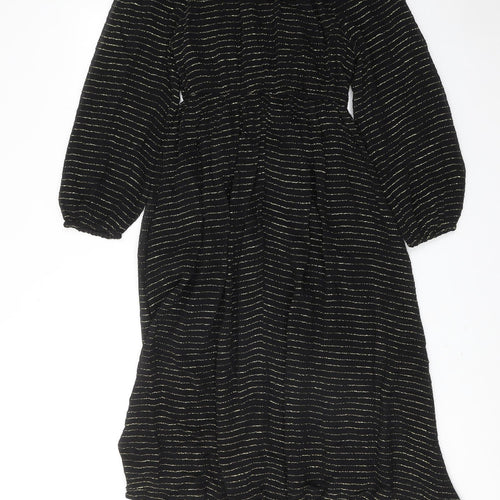 Per Una Womens Black Striped Viscose Maxi Size 8 Round Neck Tie