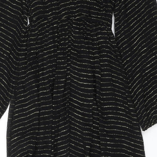 Per Una Womens Black Striped Viscose Maxi Size 8 Round Neck Tie