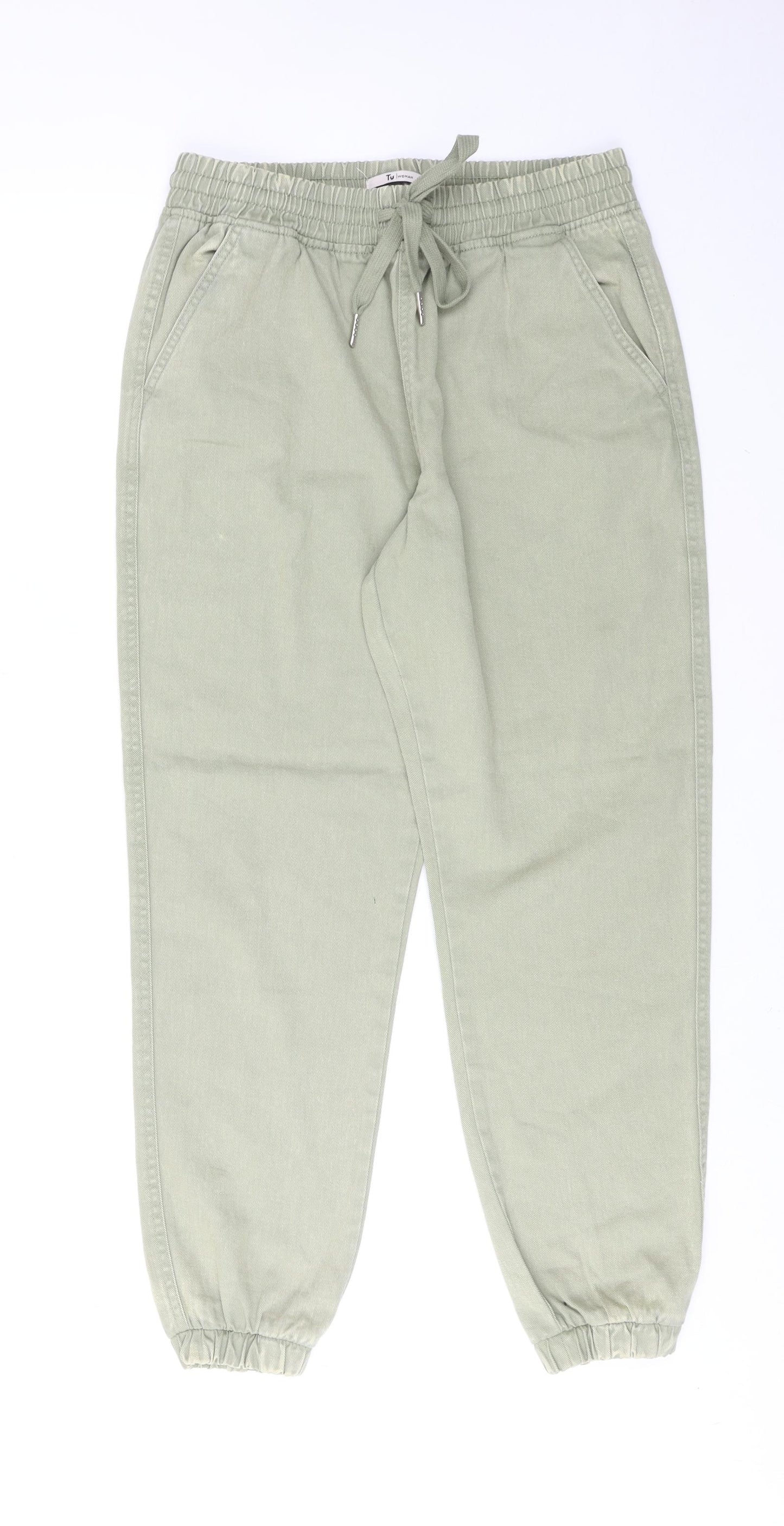 TU Womens Green Cotton Tapered Jeans Size 12 Regular Drawstring