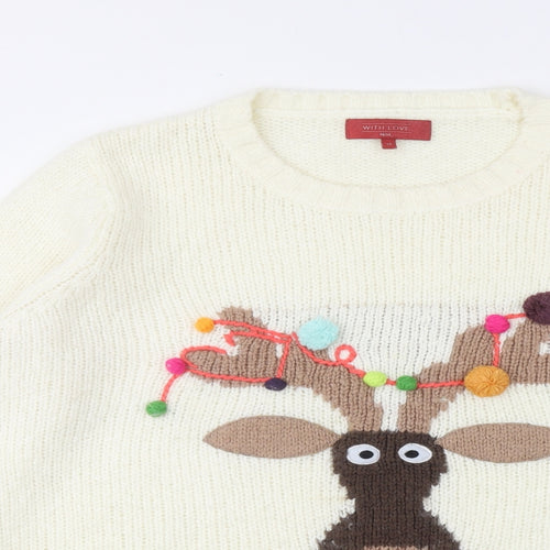 NEXT Womens Ivory Round Neck Acrylic Pullover Jumper Size 20 - Reindeer Christmas