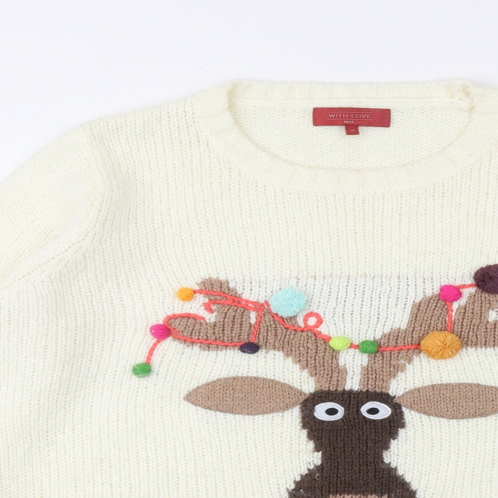 NEXT Womens Ivory Round Neck Acrylic Pullover Jumper Size 20 - Reindeer Christmas