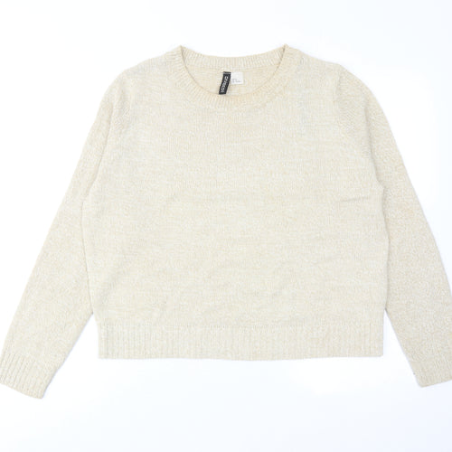 H&M Womens Beige Round Neck Acrylic Pullover Jumper Size M