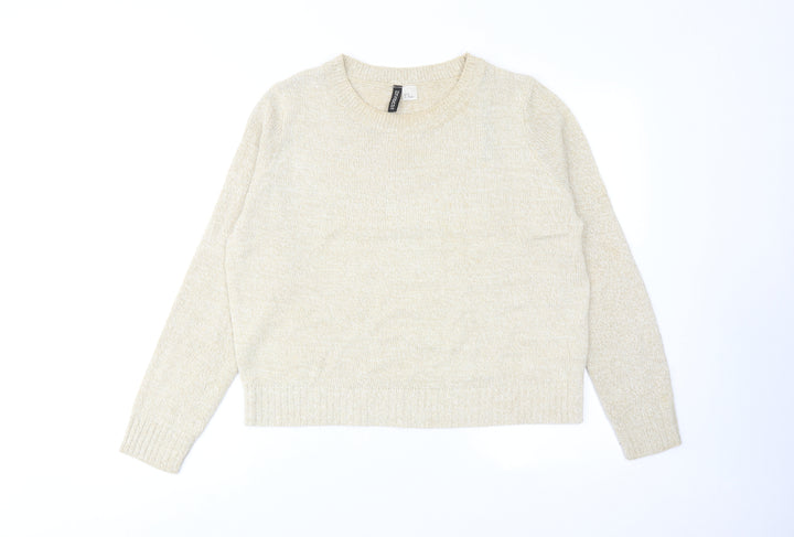 H&M Womens Beige Round Neck Acrylic Pullover Jumper Size M