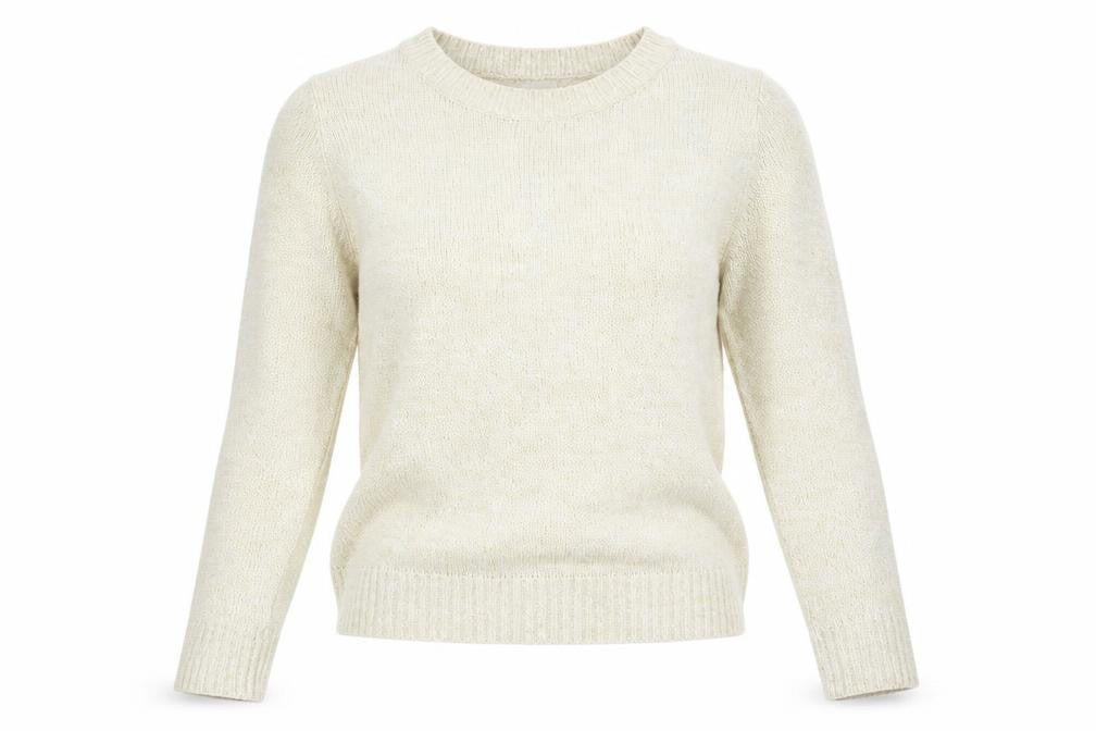 Front view of H&M women’s beige round neck acrylic jumper, size M