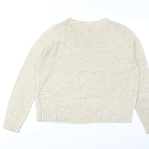 H&M Womens Beige Round Neck Acrylic Pullover Jumper Size M