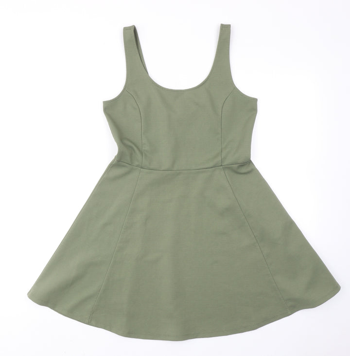 H&M Womens Green Polyester Fit & Flare Size 12 Round Neck Pullover