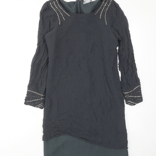 Wallis Womens Grey Viscose A-Line Size 12 Round Neck Zip