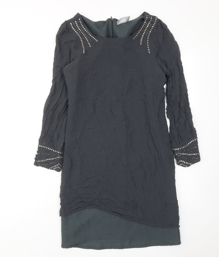 Wallis Womens Grey Viscose A-Line Size 12 Round Neck Zip