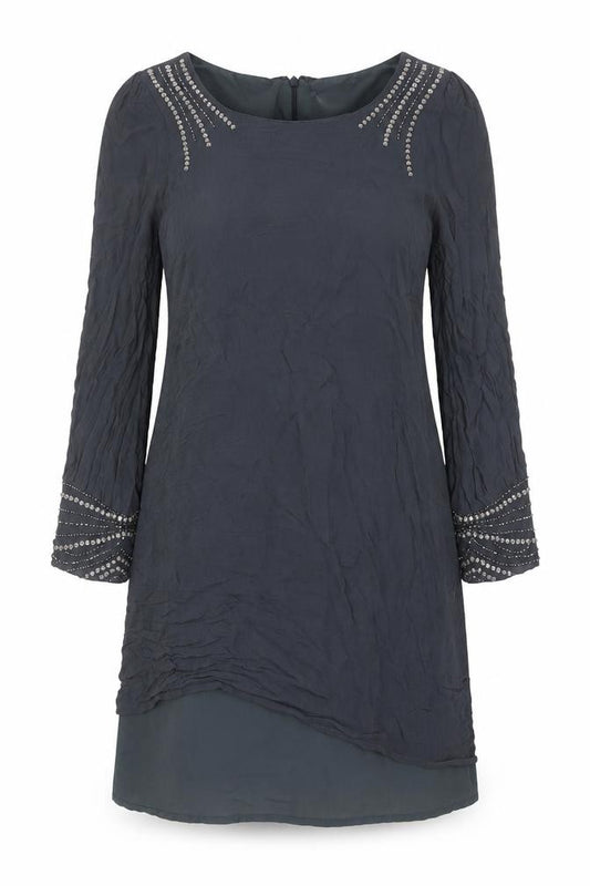 Front view of Wallis women’s grey viscose a-line, size UK 12, round neck zip