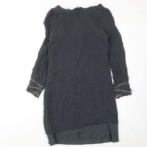 Wallis Womens Grey Viscose A-Line Size 12 Round Neck Zip