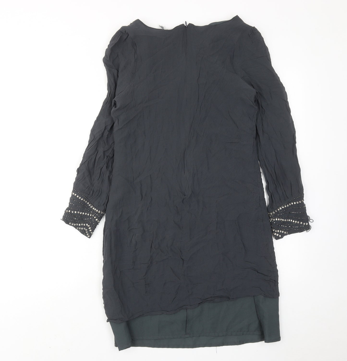 Wallis Womens Grey Viscose A-Line Size 12 Round Neck Zip
