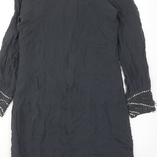 Wallis Womens Grey Viscose A-Line Size 12 Round Neck Zip