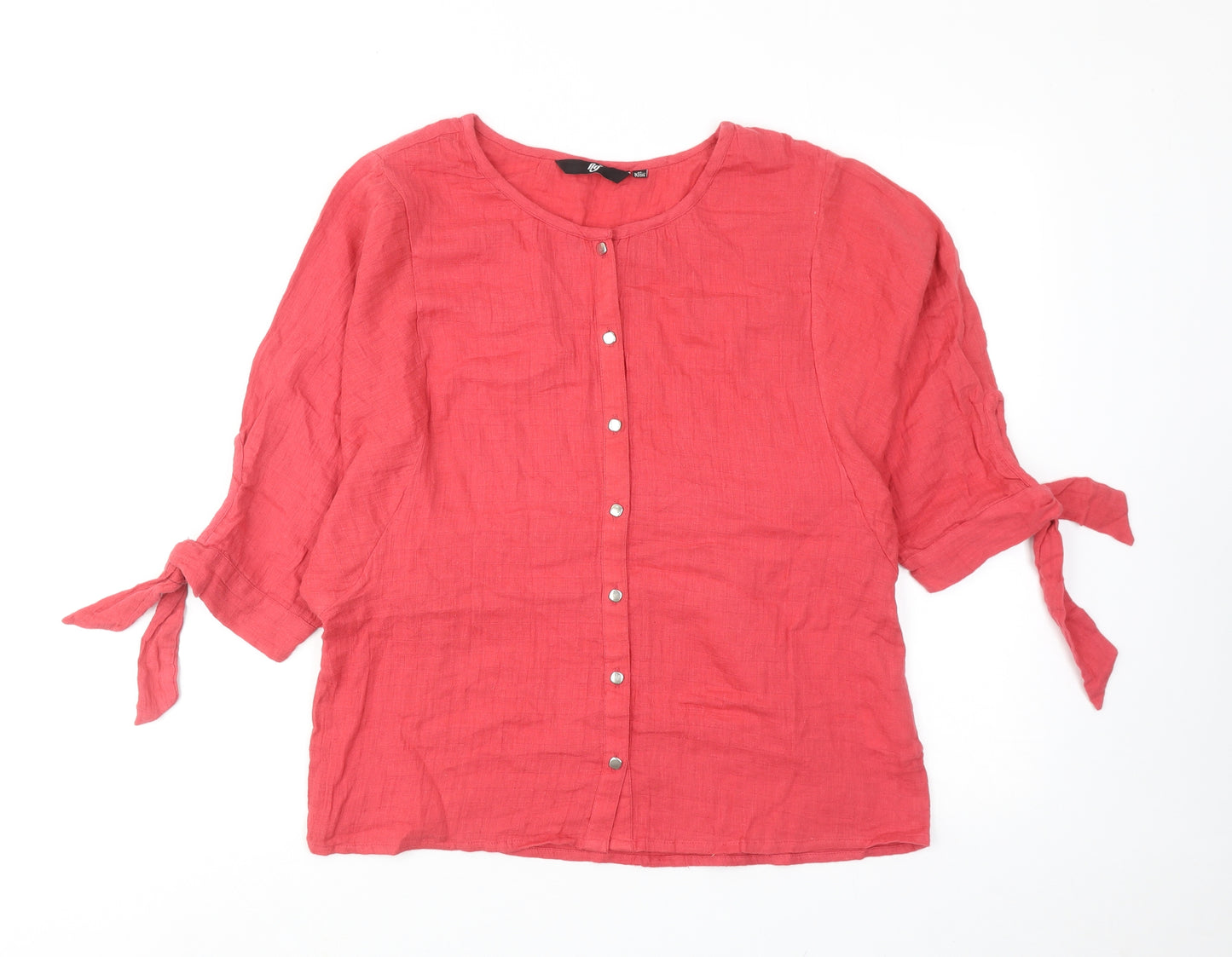 Fig Womens Pink Cotton Basic Button-Up Size M Round Neck