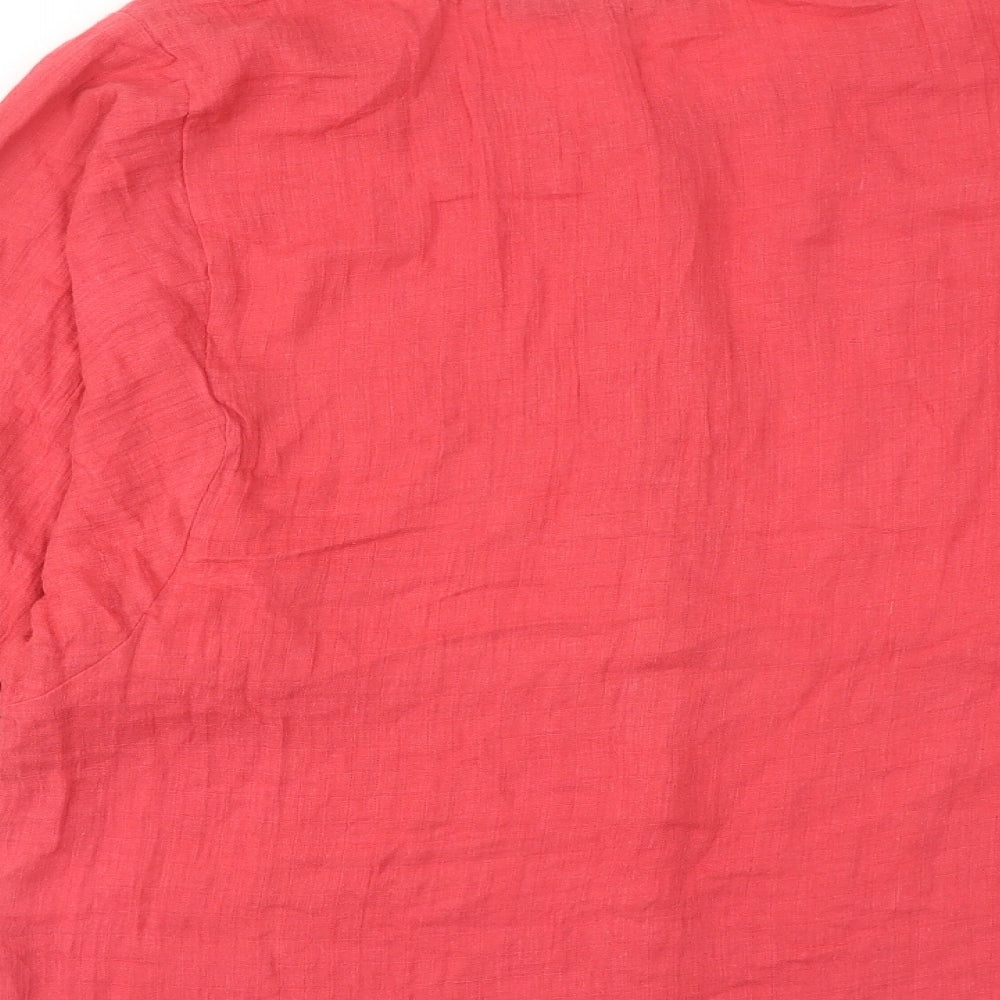 Fig Womens Pink Cotton Basic Button-Up Size M Round Neck