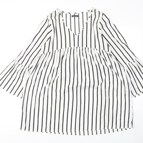 Boohoo Womens White Striped Polyester A-Line Size 14 V-Neck Pullover