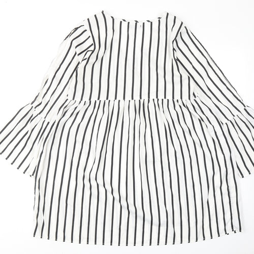 Boohoo Womens White Striped Polyester A-Line Size 14 V-Neck Pullover