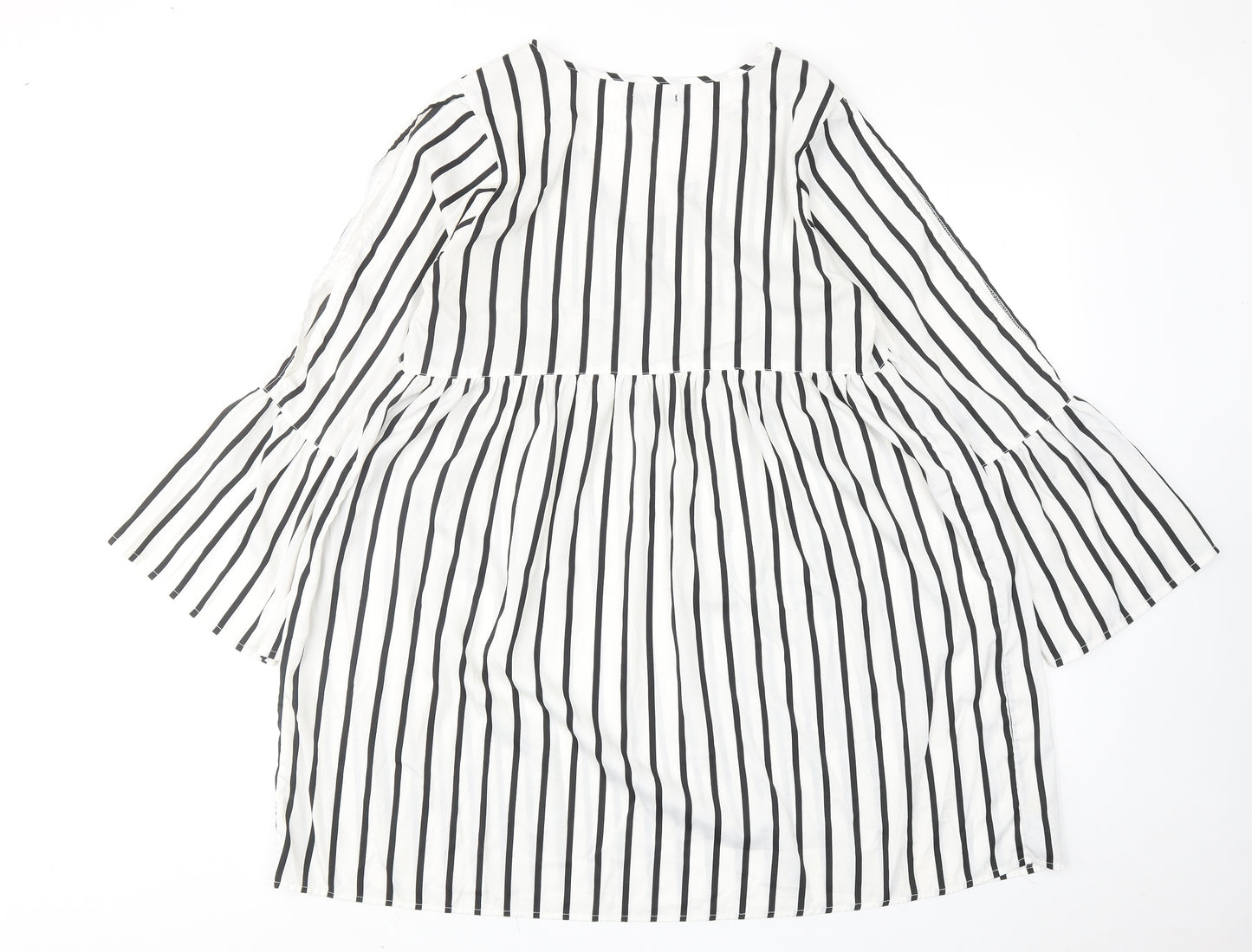 Boohoo Womens White Striped Polyester A-Line Size 14 V-Neck Pullover