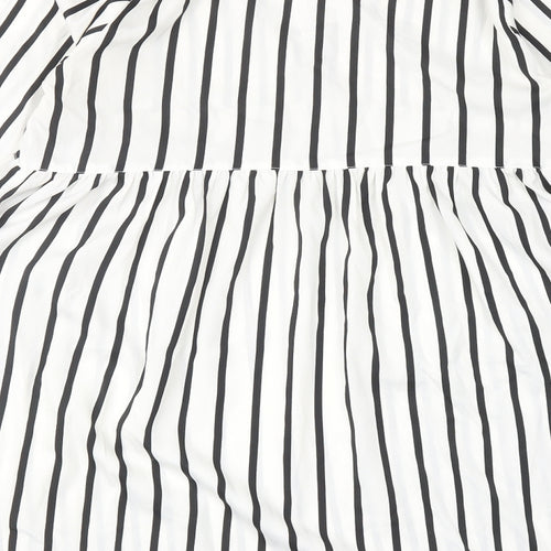 Boohoo Womens White Striped Polyester A-Line Size 14 V-Neck Pullover